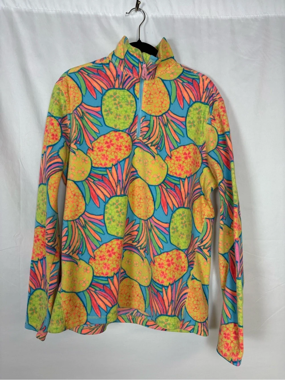 chubbies Pineapple-Print Pullover 1/2 Zip Fleece in Yellow, Green & Pink